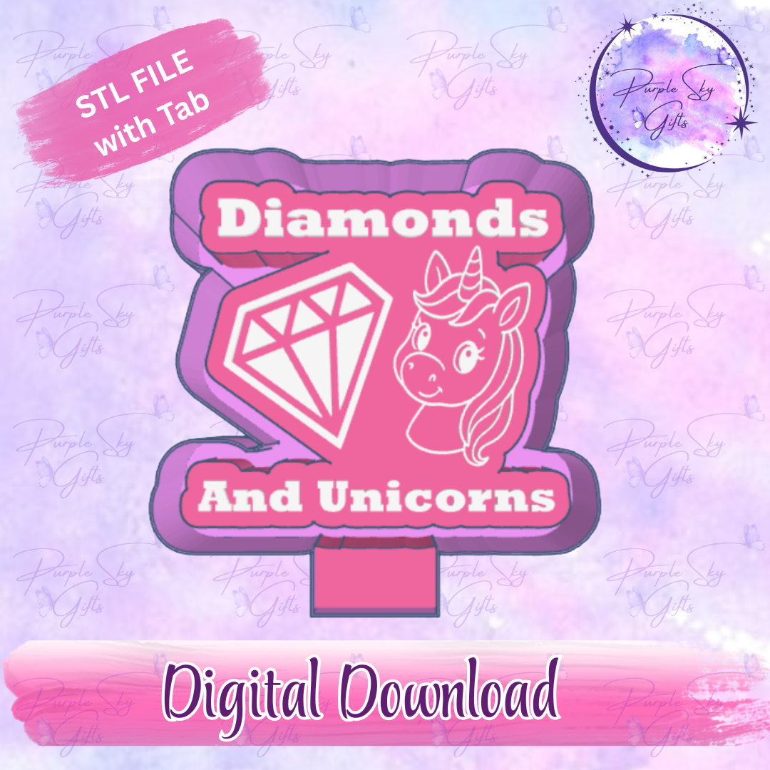 Cute Diamonds and Unicorns Design Freshie Mold Housing STL Digital File