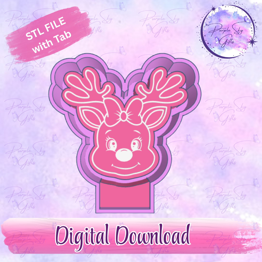 Reindeer with Bow Freshie Mold Housing STL Digital File