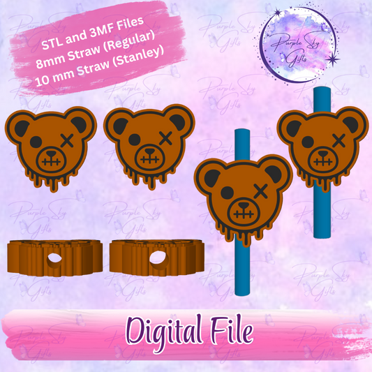 Creepy Voodoo Bear 8mm and 10mm STL and 3MF DIGITAL FILES For Straw Topper