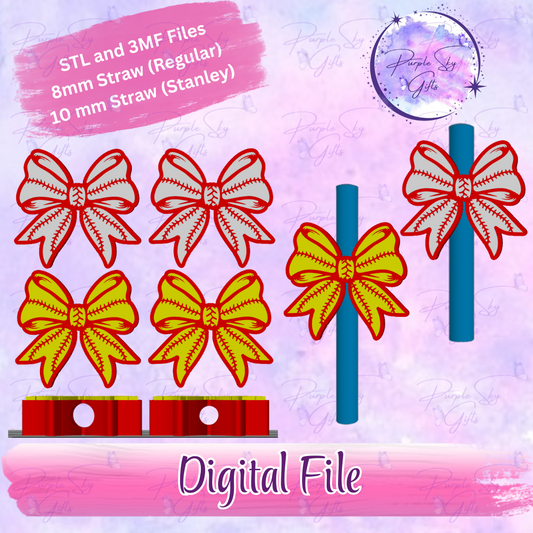 Baseball Softball Bow 8mm and 10mm STL and 3MF DIGITAL FILES For Straw Topper