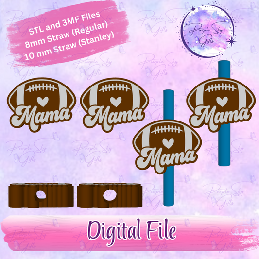 Football Mama 8mm and 10mm STL and 3MF DIGITAL FILES For Straw Topper
