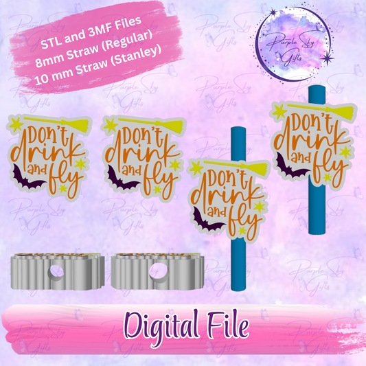 Don't Drink and Fly 8mm and 10mm STL and 3MF DIGITAL FILES For Straw Topper