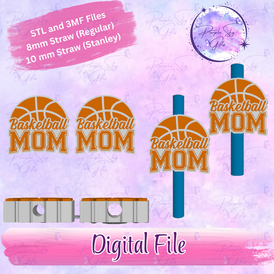 Basketball Mom 8mm and 10mm STL and 3MF DIGITAL FILES For Straw Topper