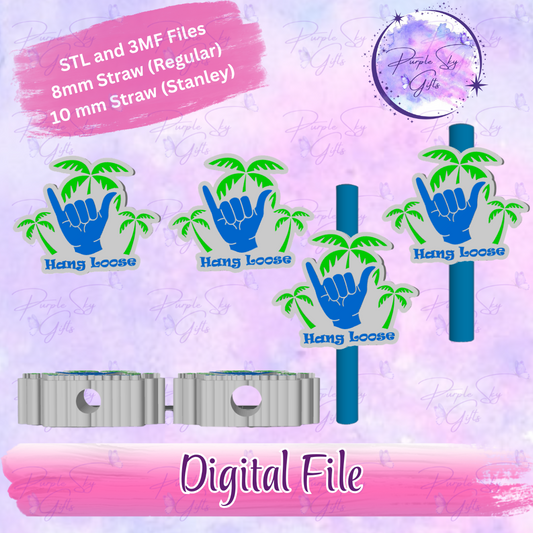 Hang Loose 8mm and 10mm STL and 3MF DIGITAL FILES For Straw Topper