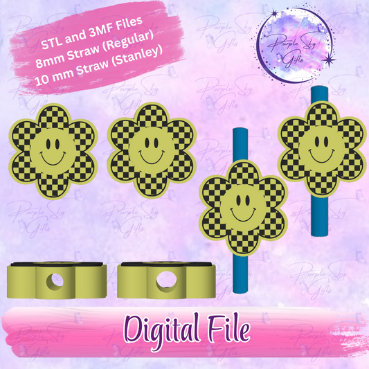 Checkered Print Flower 8mm and 10mm STL and 3MF DIGITAL FILES For Straw Topper