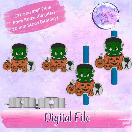Pumpkin Patch Baby Frankenstein 8mm and 10mm STL and 3MF DIGITAL FILES For Straw Topper