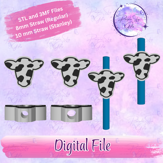 Cow Print Cow Head 8mm and 10mm STL and 3MF DIGITAL FILES For Straw Topper