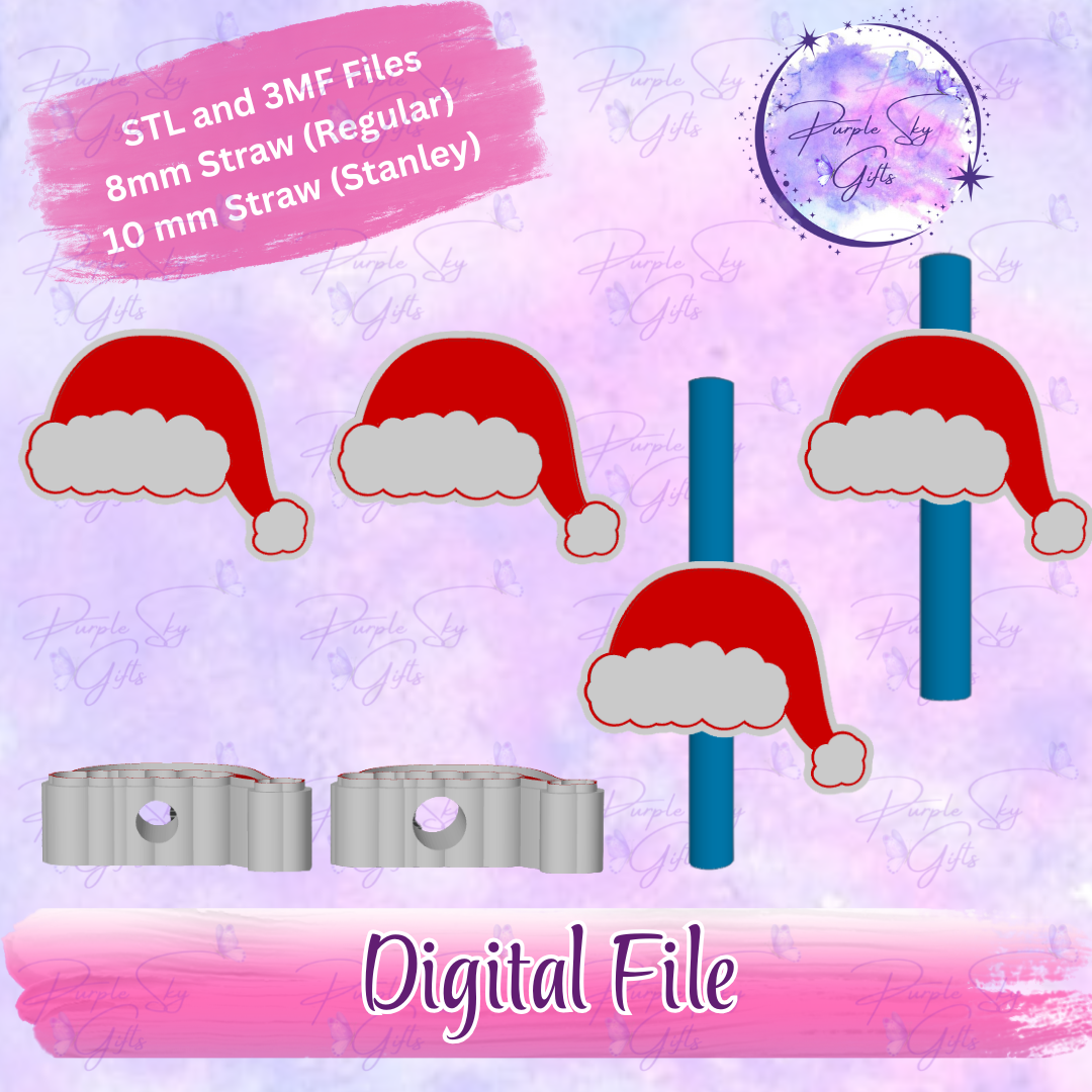 Santa Hat 8mm and 10mm STL and 3MF DIGITAL FILES For Straw Topper