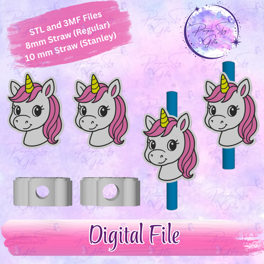 Cute Unicorn 8mm and 10mm STL and 3MF DIGITAL FILES For Straw Topper