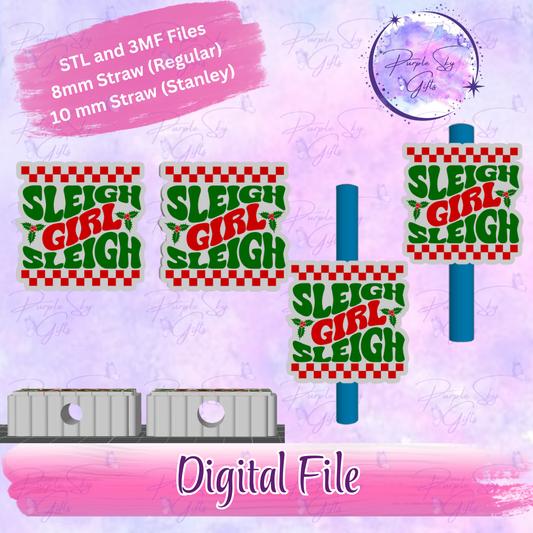 Sleigh Girl Sleigh 8mm and 10mm STL and 3MF DIGITAL FILES For Straw Topper
