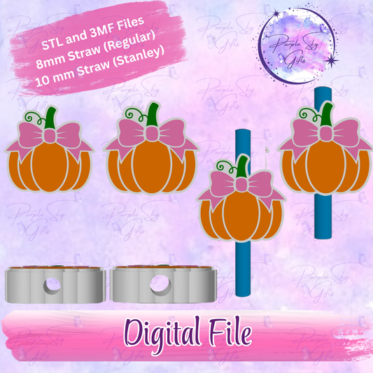 Pumpkin with Bow 8mm and 10mm STL and 3MF DIGITAL FILES For Straw Topper