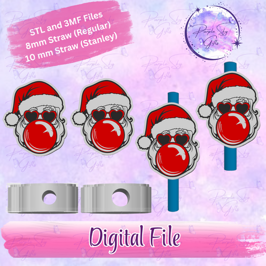 Bubblegum Santa 8mm and 10mm STL and 3MF DIGITAL FILES For Straw Topper