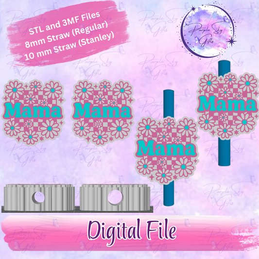 Floral Mama 8mm and 10mm STL and 3MF DIGITAL FILES For Straw Topper