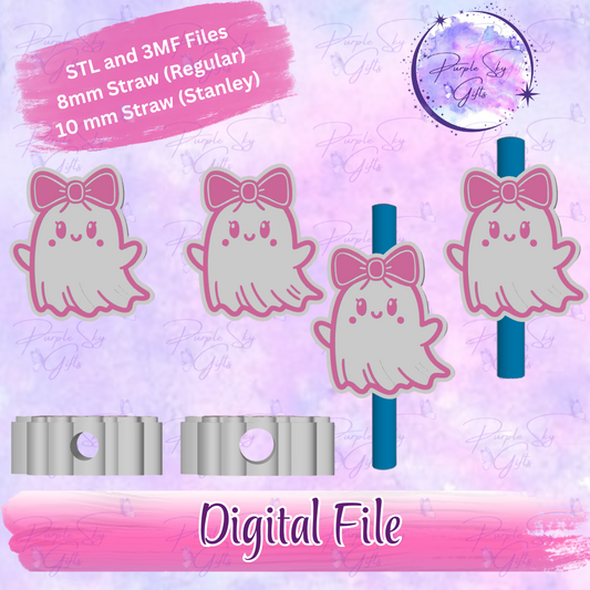 Ghost Girl With Bow 8mm and 10mm STL and 3MF DIGITAL FILES For Straw Topper