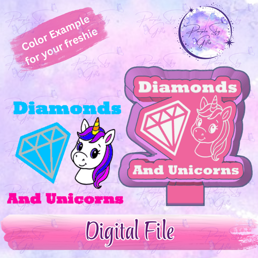 Cute Diamonds and Unicorns Design Freshie Mold Housing STL Digital File