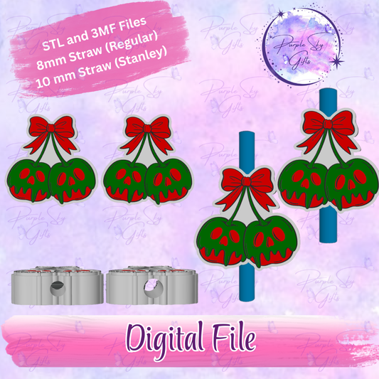 Poison Apple Cherries 8mm and 10mm STL and 3MF DIGITAL FILES For Straw Topper