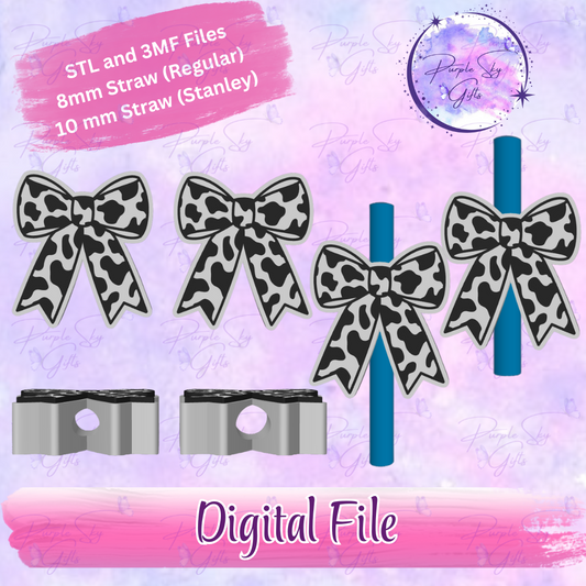 Cow Print Bow 8mm and 10mm STL and 3MF DIGITAL FILES For Straw Topper