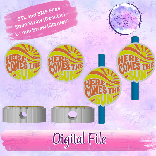 Here Comes The Sun 8mm and 10mm STL and 3MF DIGITAL FILES For Straw Topper
