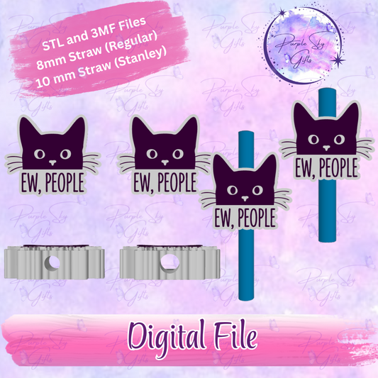 Ew, People Cat 8mm and 10mm STL and 3MF DIGITAL FILES For Straw Topper