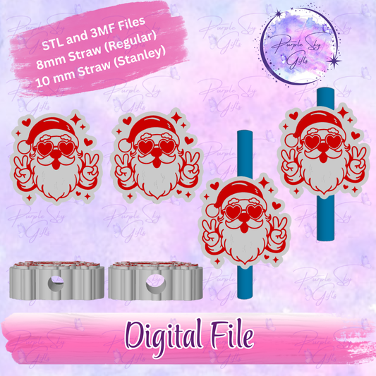 Peace Hands Santa 8mm and 10mm STL and 3MF DIGITAL FILES For Straw Topper