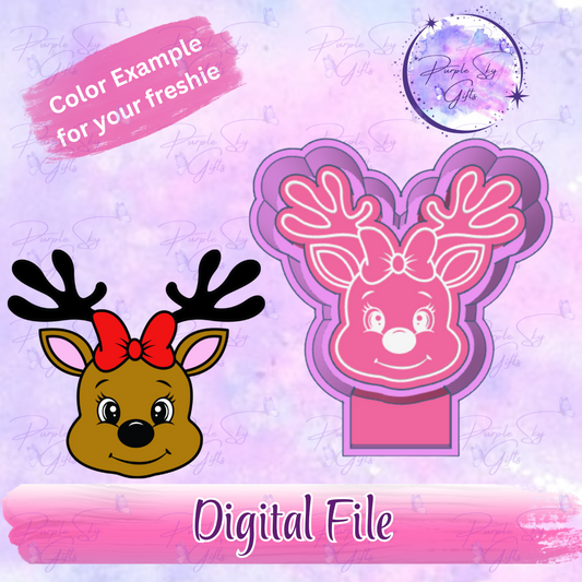Reindeer with Bow Freshie Mold Housing STL Digital File