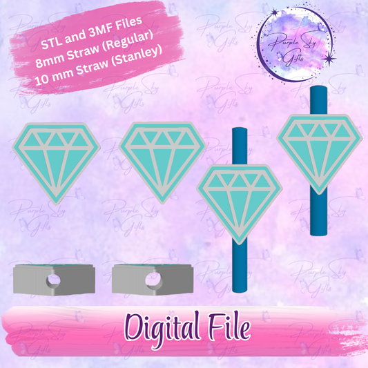 Diamond 8mm and 10mm STL and 3MF DIGITAL FILES For Straw Topper