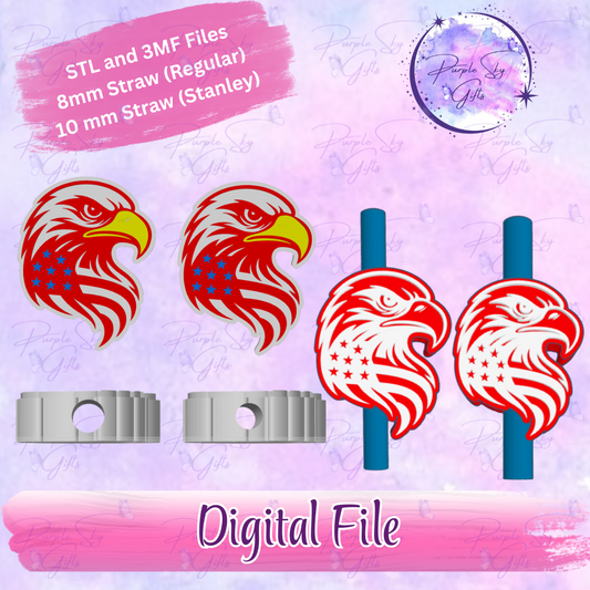 American Eagle Head 8mm and 10mm STL and 3MF DIGITAL FILES For Straw Topper