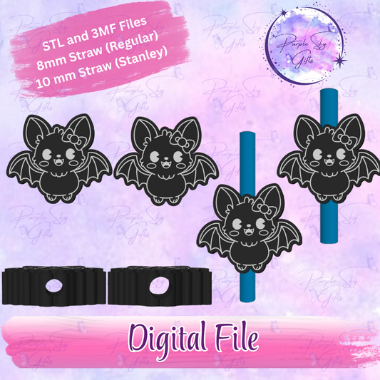 Cute Bat with Bow 8mm and 10mm STL and 3MF DIGITAL FILES For Straw Topper