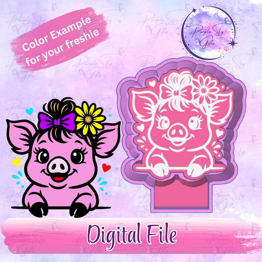 Cute Pig with Bun Freshie Mold Housing STL Digital File