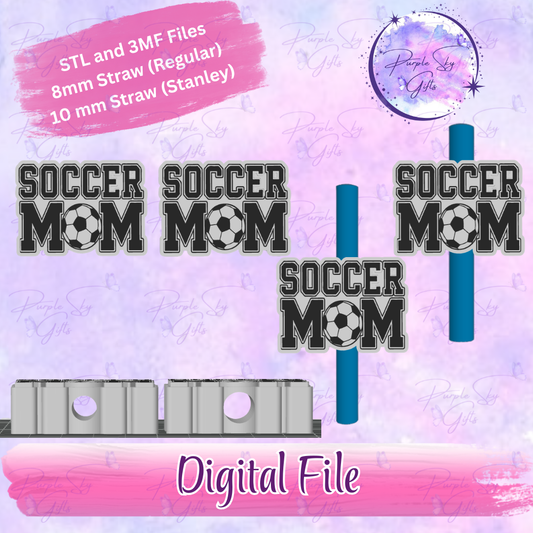 Soccer Ball Mom 8mm and 10mm STL and 3MF DIGITAL FILES For Straw Topper