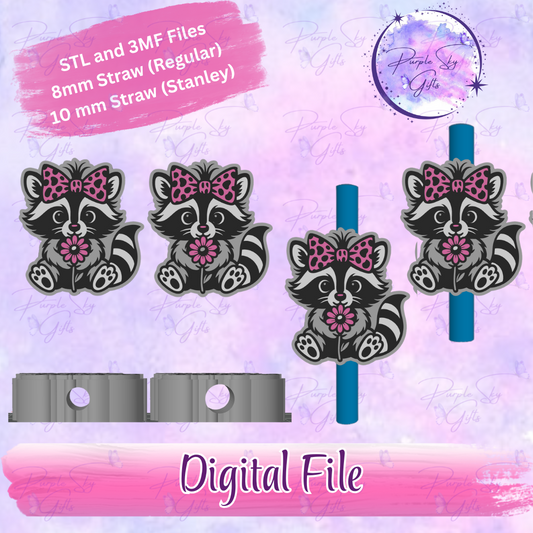 Cute Raccoon 8mm and 10mm STL and 3MF DIGITAL FILES For Straw Topper
