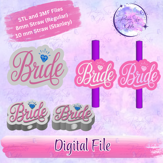 Bride Diamond 8mm and 10mm STL and 3MF DIGITAL FILES For Straw Topper