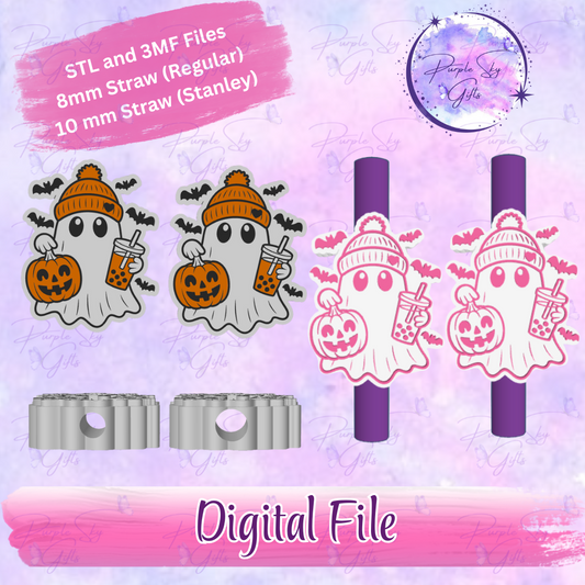 Bubble Tea Halloween Ghost 8mm and 10mm STL and 3MF DIGITAL FILES For Straw Topper