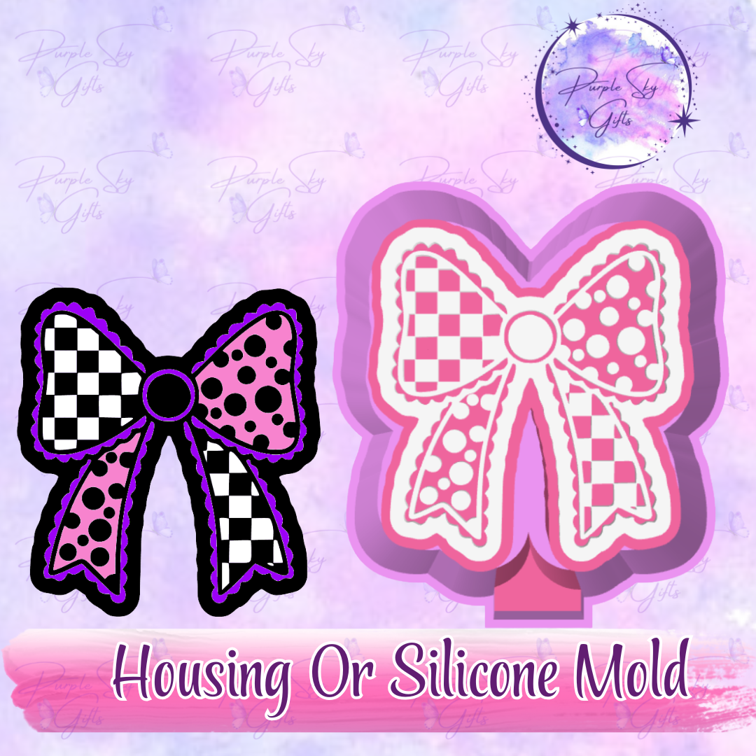 Checker Print and Polka Dot Bow Freshie Mold Housing or Silicone Mold