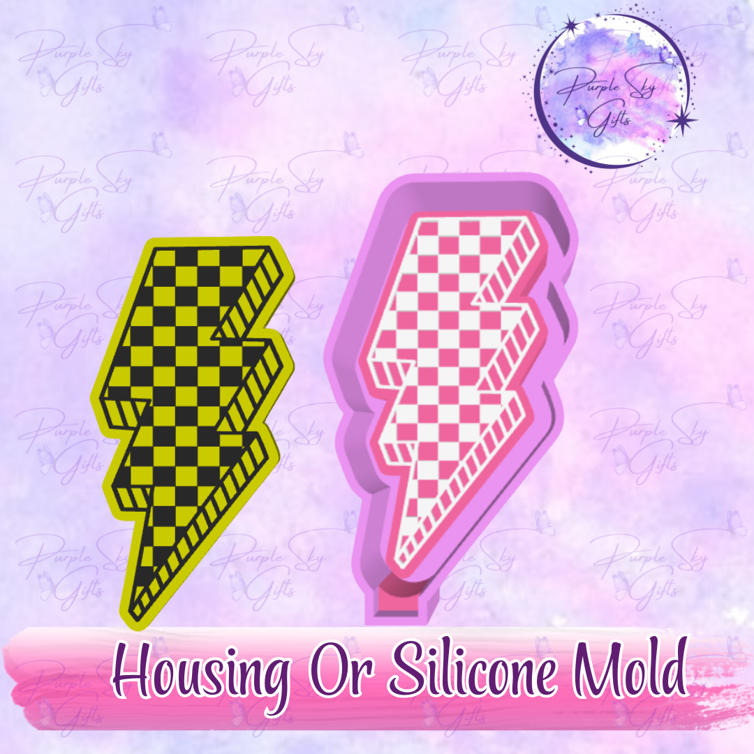 Checkered Print Lightening Bolt Freshie Mold Housing or Silicone Mold
