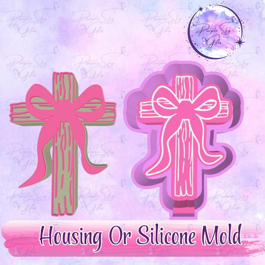 Wooden Cross with Bow Freshie Mold Housing or Silicone Mold