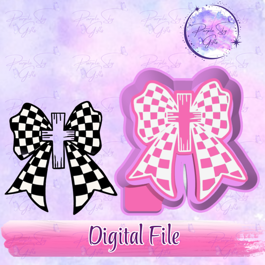 Checkered Print Bow With Cross - Faith Bow Freshie Mold Housing STL Digital File