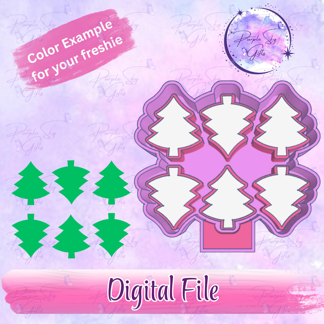 Christmas Tree 6 pack Wax Melt - Vent Clip Sized Freshie Mold Housing STL Digital File