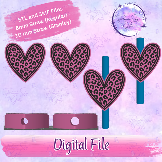 Leopard Print Heart 8mm and 10mm STL and 3MF DIGITAL FILES For Straw Topper