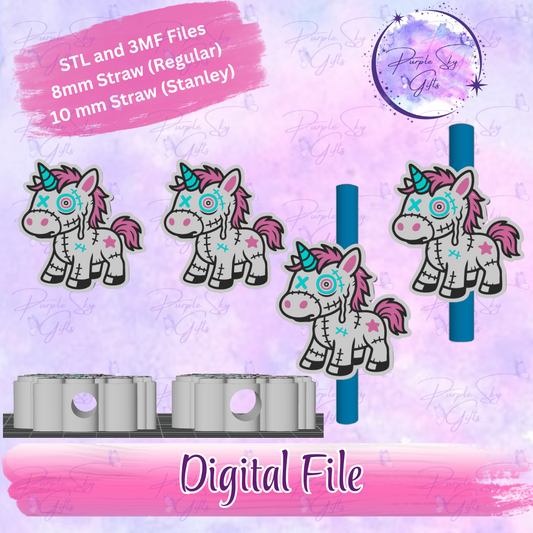 Zombie Unicorn 8mm and 10mm STL and 3MF DIGITAL FILES For Straw Topper