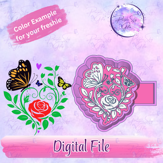Butterfly Heart With Flowers Mold Housing STL Digital File