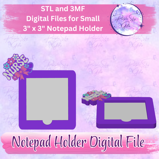 Floral Nurse Notepad Holder Digital STL and 3MF Files - Small Design
