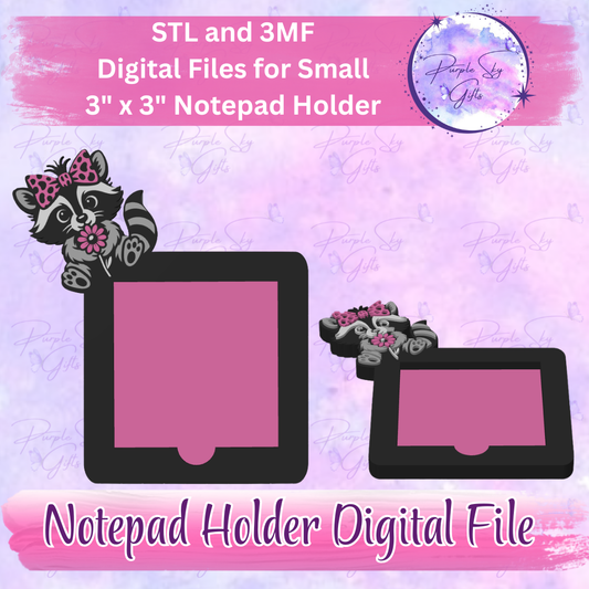 Cute Raccoon Notepad Holder Digital STL and 3MF Files - Small Design