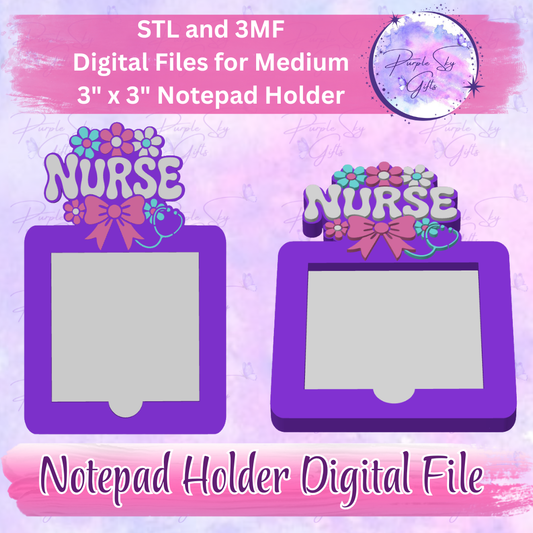 Floral Nurse Notepad Holder Digital STL and 3MF Files - Medium Design