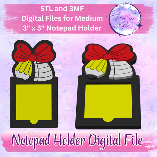 Teacher Apple Pencil Bow Notepad Holder Digital STL and 3MF Files - Medium Design