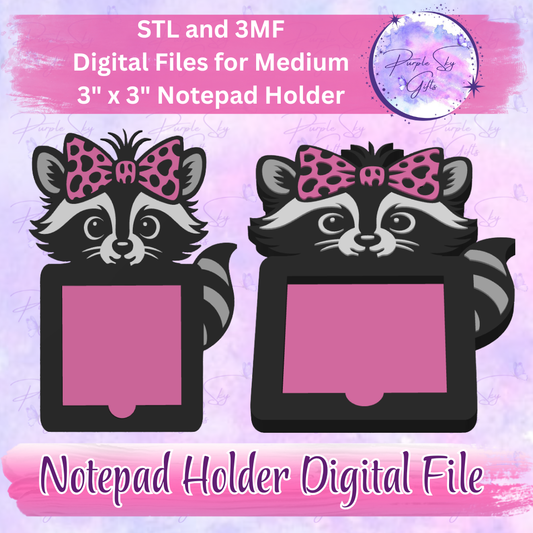 Cute Raccoon Notepad Holder Digital STL and 3MF Files - Medium Design