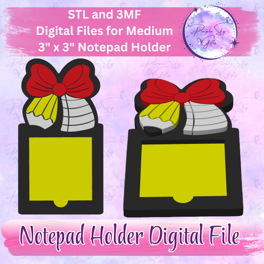 Teacher Round Pencil Bow Notepad Holder Digital STL and 3MF Files - Medium Design