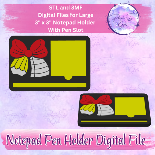 Teacher Round Pencil Bow Notepad Holder Digital STL and 3MF Files - Large Design With Pen Holder
