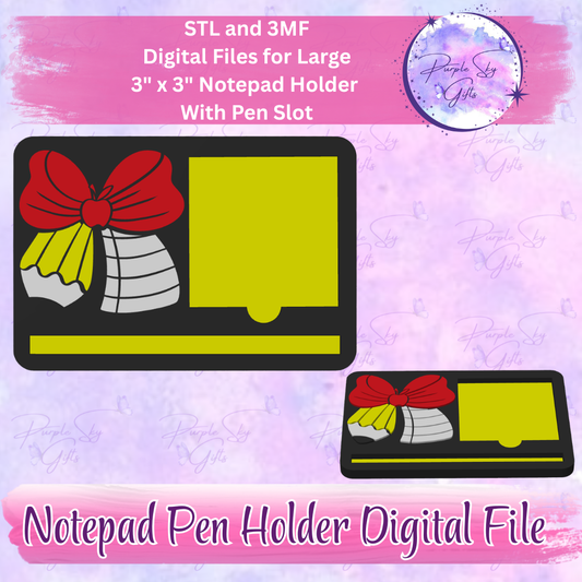 Teacher Apple Pencil Bow Notepad Holder Digital STL and 3MF Files - Large Design With Pen Holder