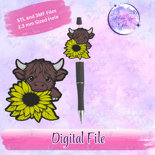 Sunflower Cow Focal Bead Digital STL and 3MF Files